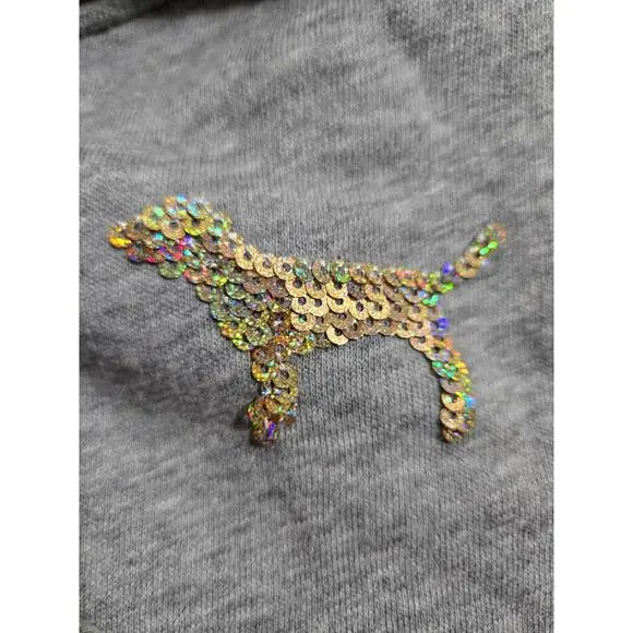 Victoria's Secret PINK Rainbow Sequin Bling Full Zip Hoodie Gray Size Large EUC